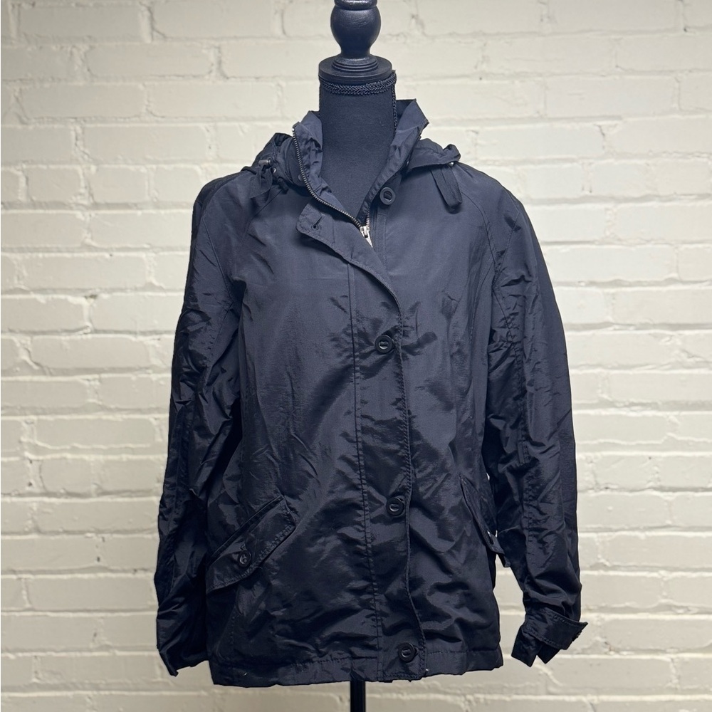 Land’s End Women’s Black Windbreaker Jacket w detachable hood, Petite Large